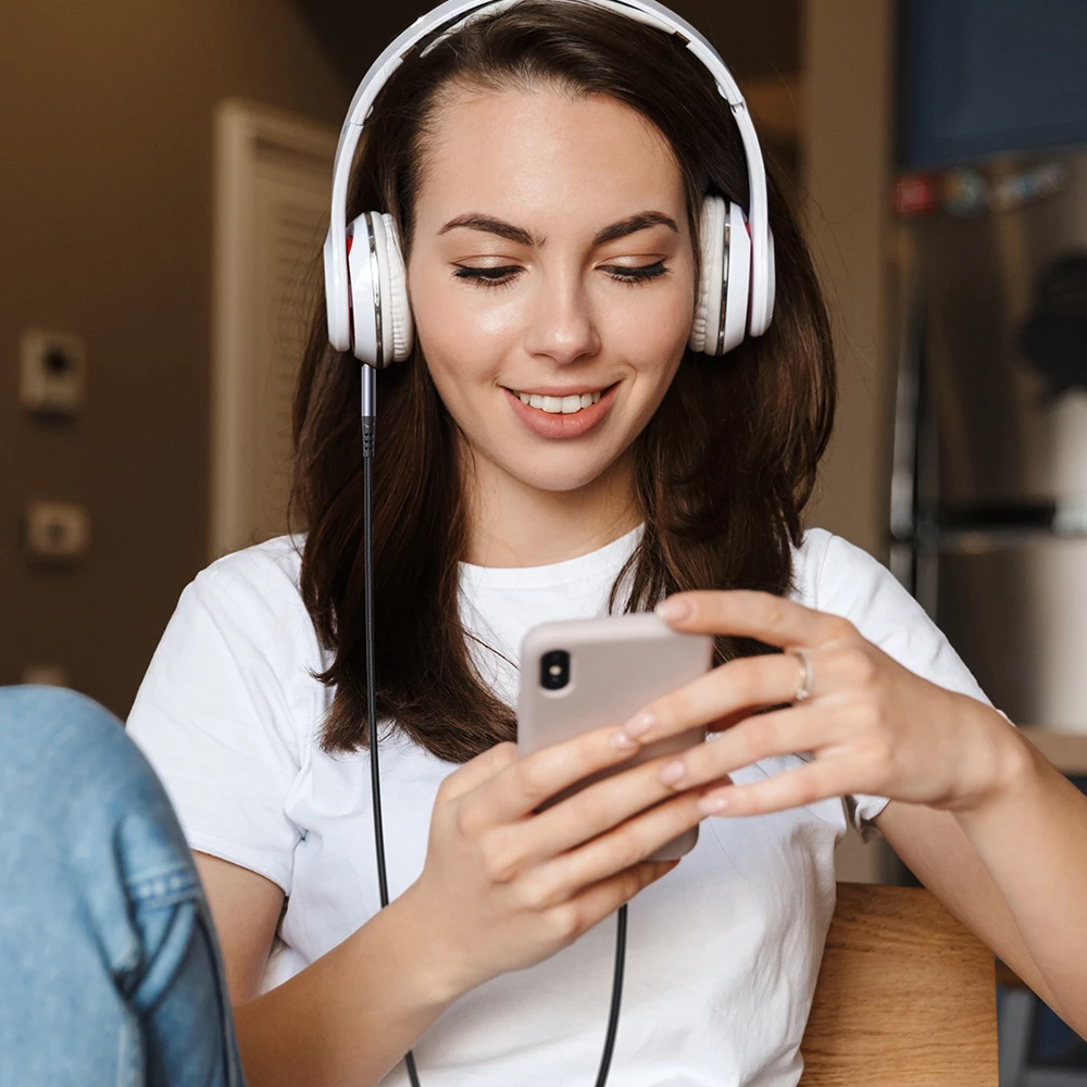 Kabllo audio 3.5 mm mini jack në Lightning, Joyroom SY-A06, 1.2 m, HiFi DAC, gërshetim najloni, e zezë