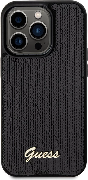 Mbështjellës Guess Sequin Script Metal për iPhone 13 Pro Max, i zi