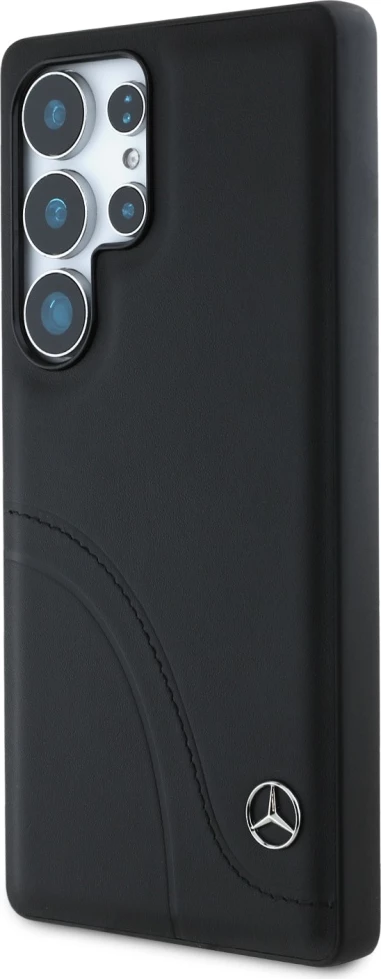 Mbështjellës Mercedes Leather Curved Stitches për Samsung Galaxy S25 Ultra, i zi