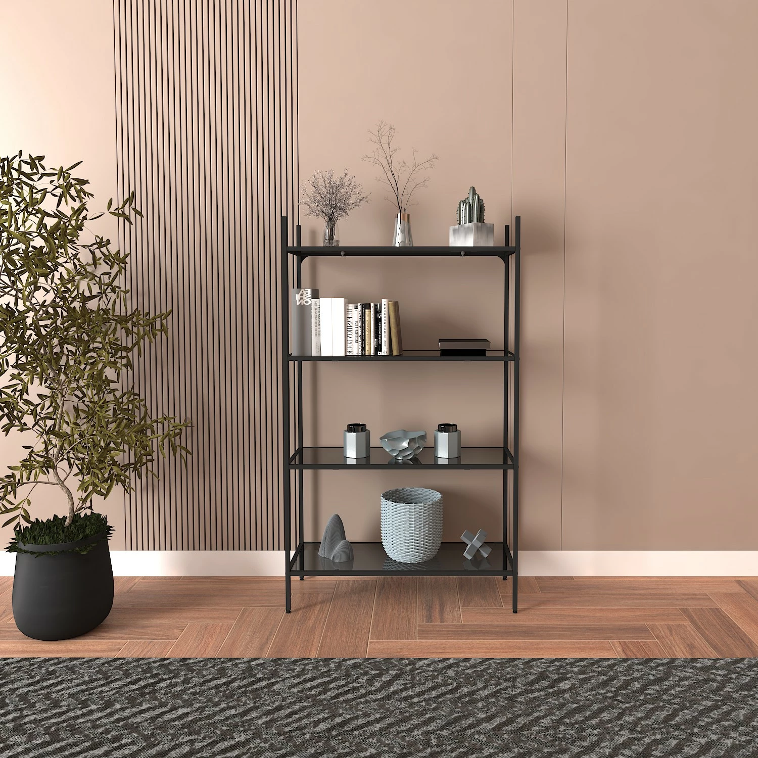 Raft librash Hanah Home Marta, ngjyrë e zezë, xham i tymosur