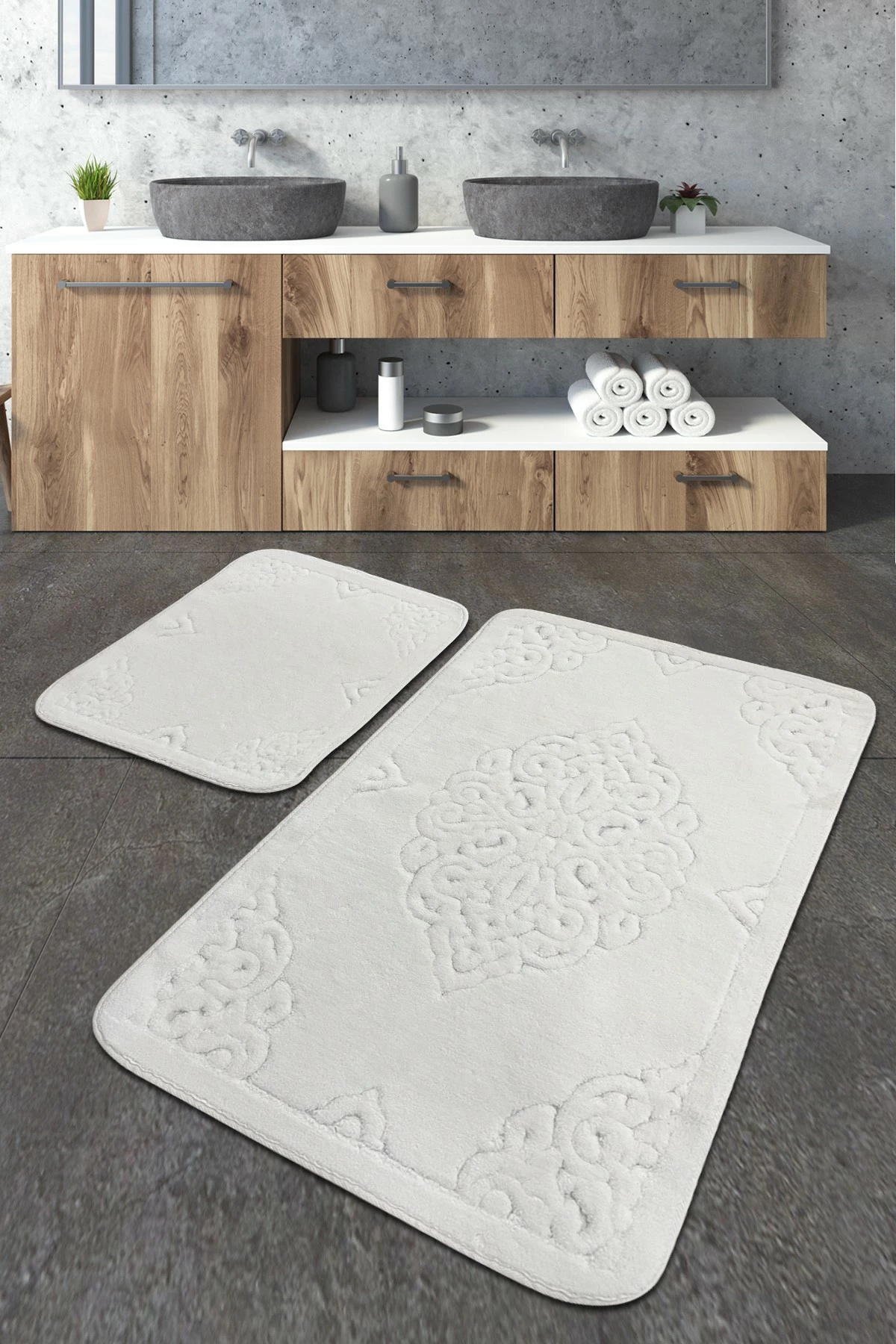 Set tapetash për banjo (2 copë), model Mijölnir, stil osman, ngjyrë ecru