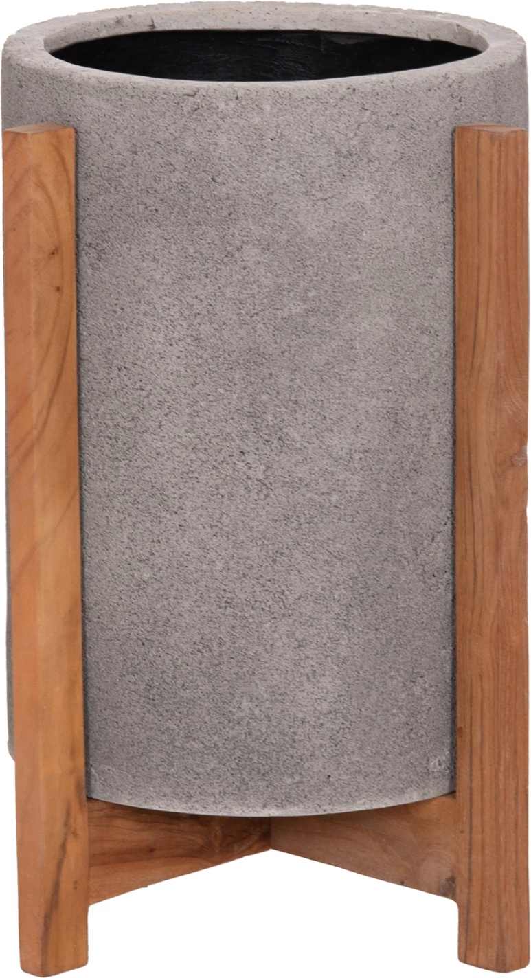 Vazo e brendshme HOFF, fibër-cement gri, bazë dru tik, Φ33x42cm