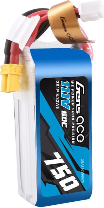 Bateri LiPo Gens Ace GEA7503S60X3, 750mAh, 11.1V, 60C, XT30, Blu