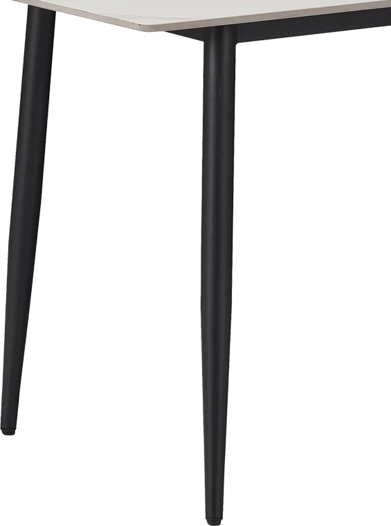 Tavolinë me karrige Gustas-Renish, 5 copë, gur i bardhë sinterizuar, bouclé gri, 120x60x75cm