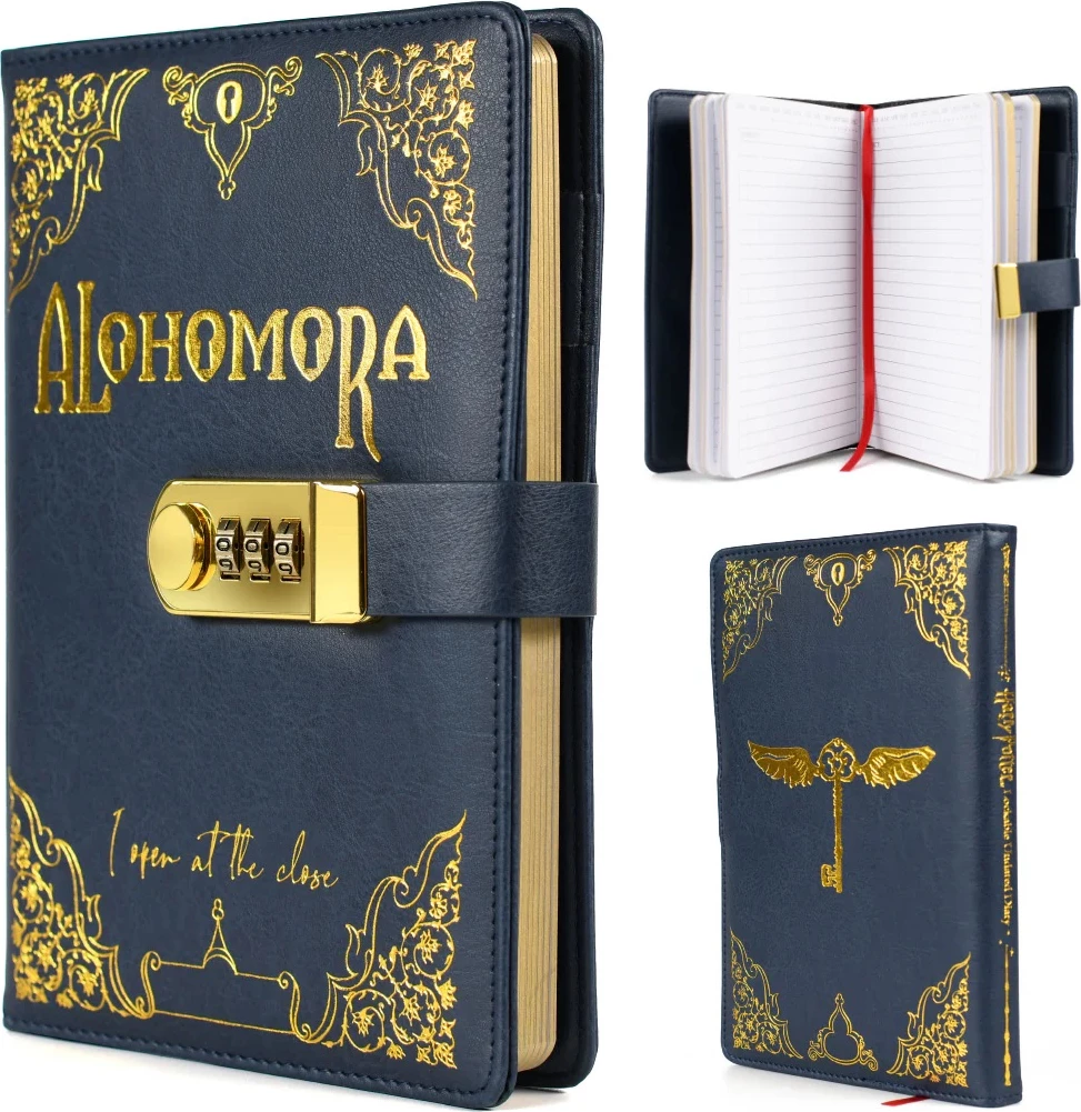 Fletore Pyramid International Harry Potter Alohomora A5, hardcover, e vijëzuar, me kyç me kod, 120 fletë, blu e errët