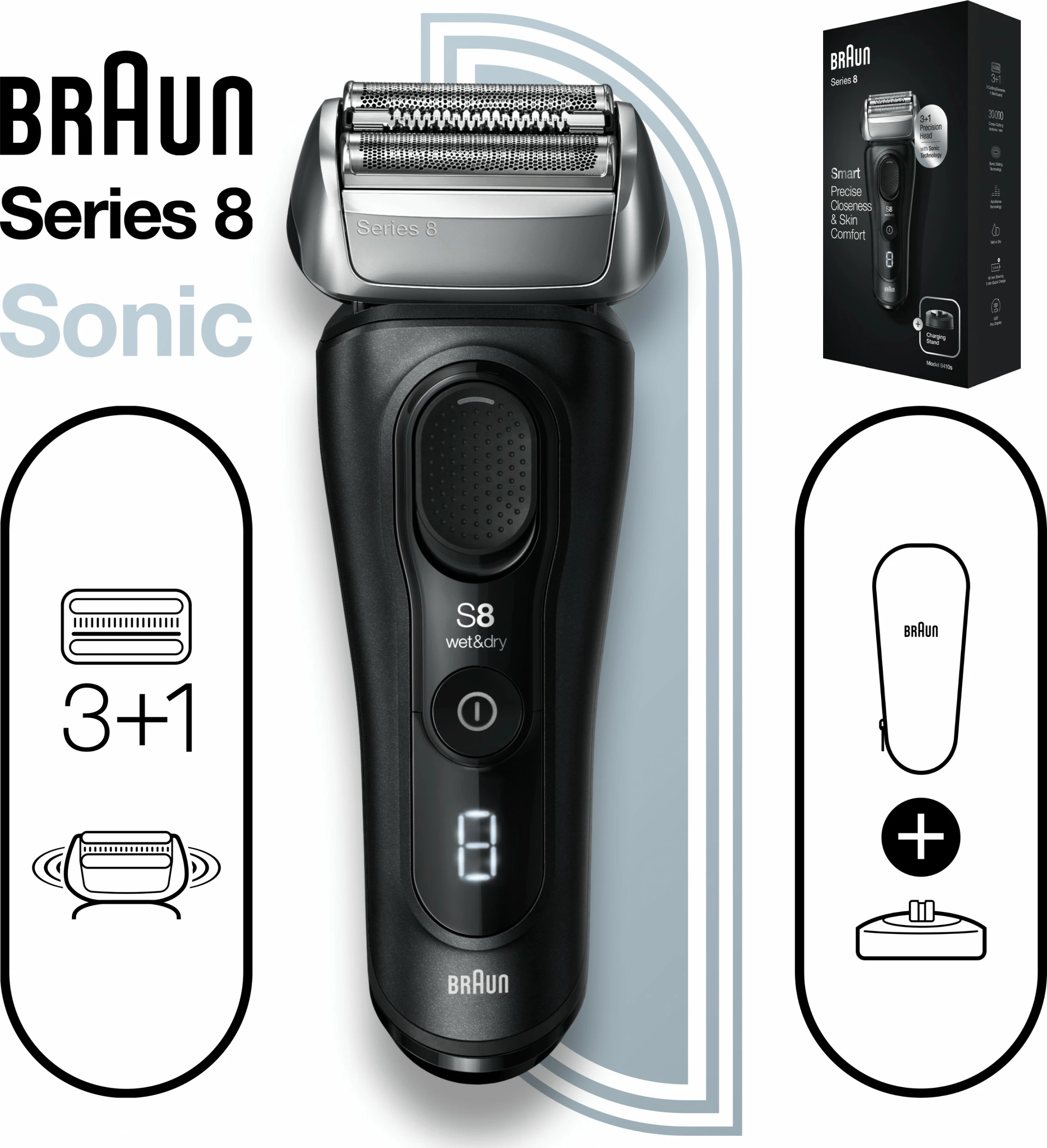 Makinë rroje Braun Series 8 81747473, LED, Bateri, E zezë