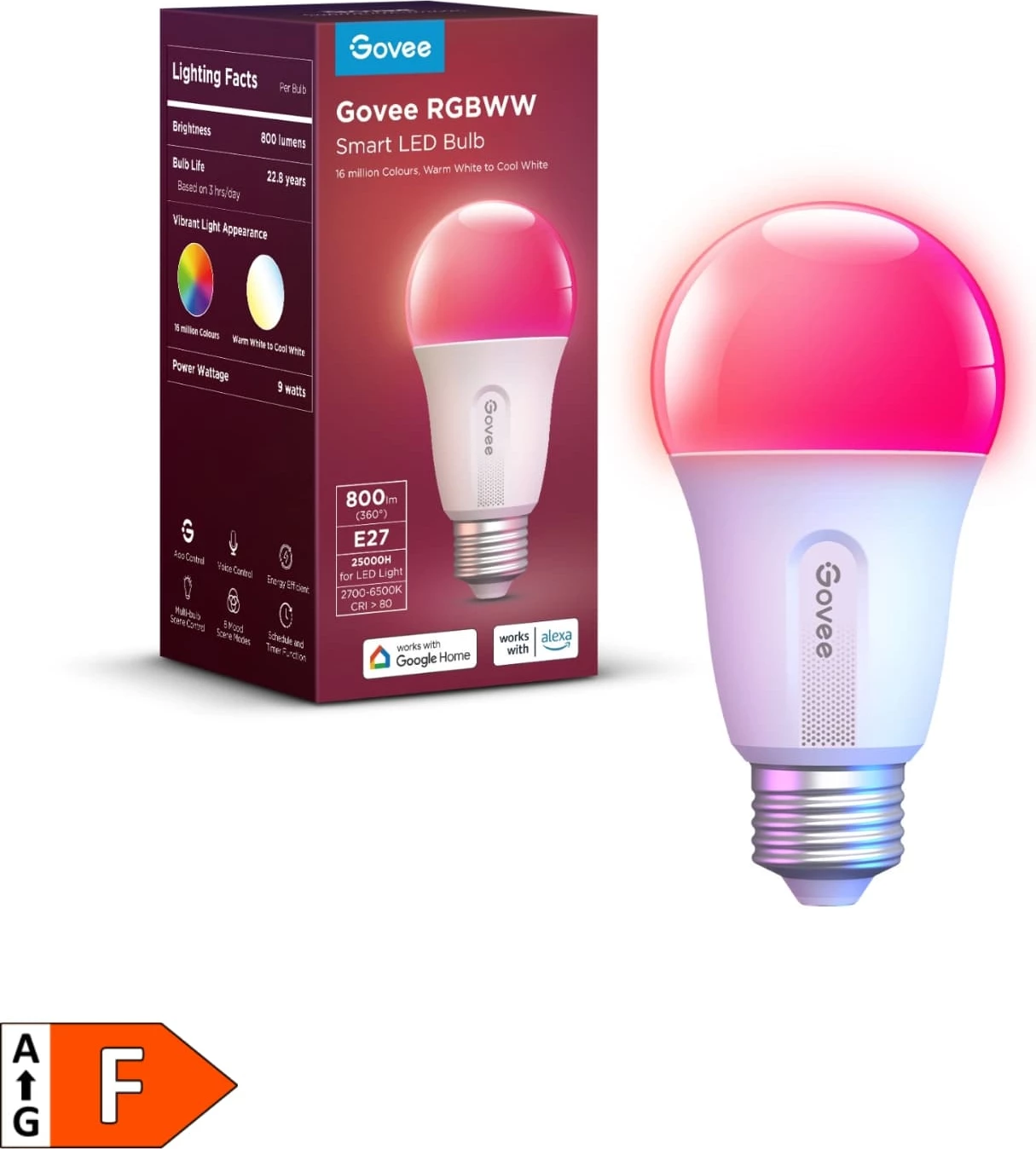 Llambë LED smart Govee RGBWW E27 800 lm