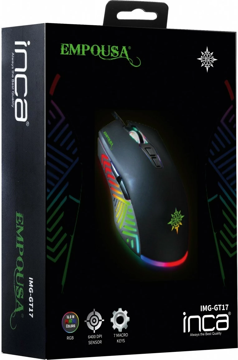 Maus gaming Inca IMG-GT17, 6400 DPI, RGB, 7 butona, USB, i zi