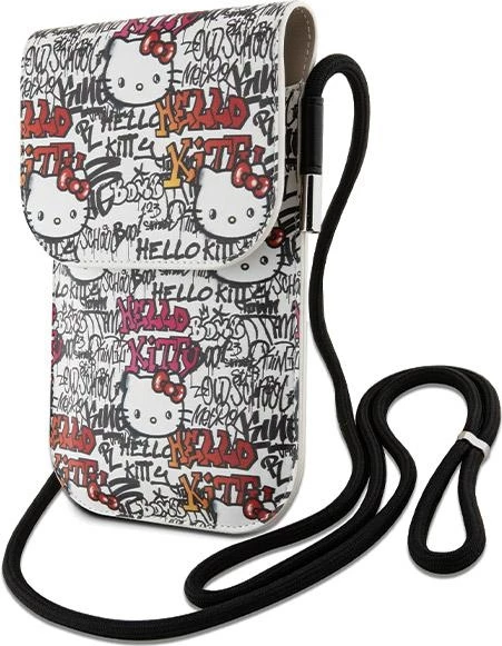 Çantë për celular Hello Kitty Leather Tags Graffiti Cord, lëkurë artificiale, bezhë