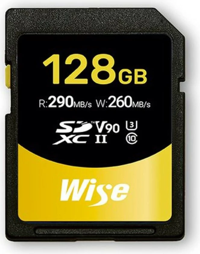 Kartelë memorie Wise SDXC UHS-II V90 128GB, R:290MB/s W:260MB/s, e zezë/verdhe