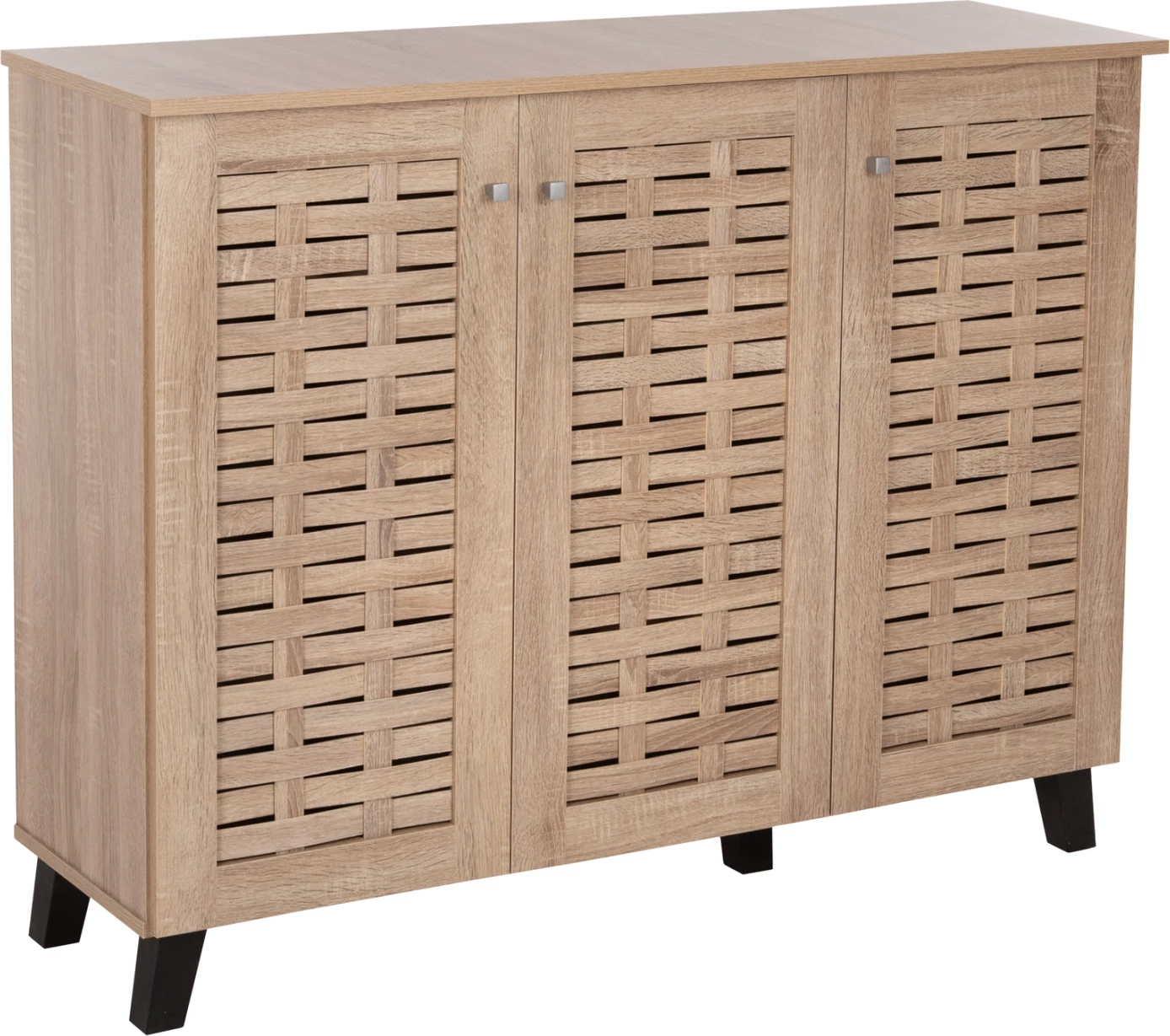 Dollap këpucësh PRODY, melaminë, ngjyrë Sonama, 3 dyer, 115x34x89H cm