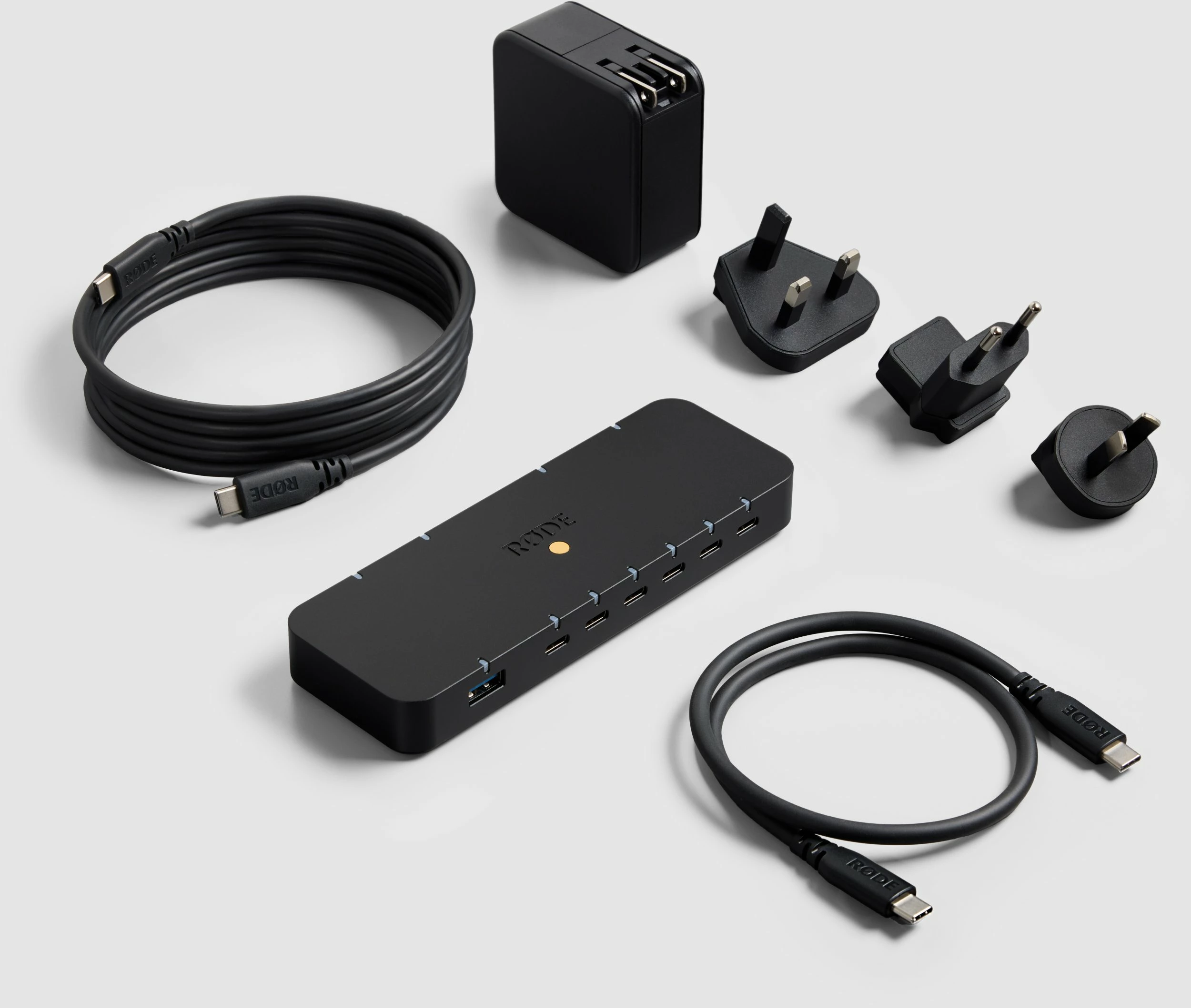 Hub USB RØDE Hub 10Gbps, 7x USB-C (1x PD 100W), 1x USB-A 3.2, lexues SD/microSD, zi, set me kabllo e adaptorë rryme