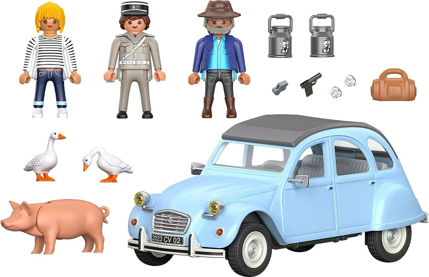 Set lodrash Playmobil Citroën 2CV, 57 pjesë, me figura dhe aksesorë, kaltër