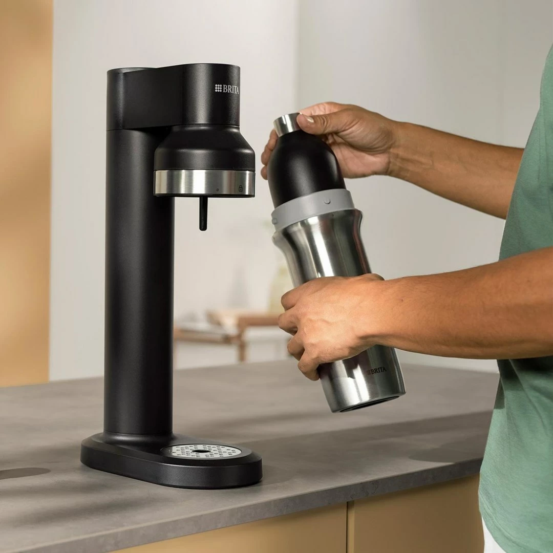 Shishe BRITA sodaTRIO, 1 l, Inox, E zezë