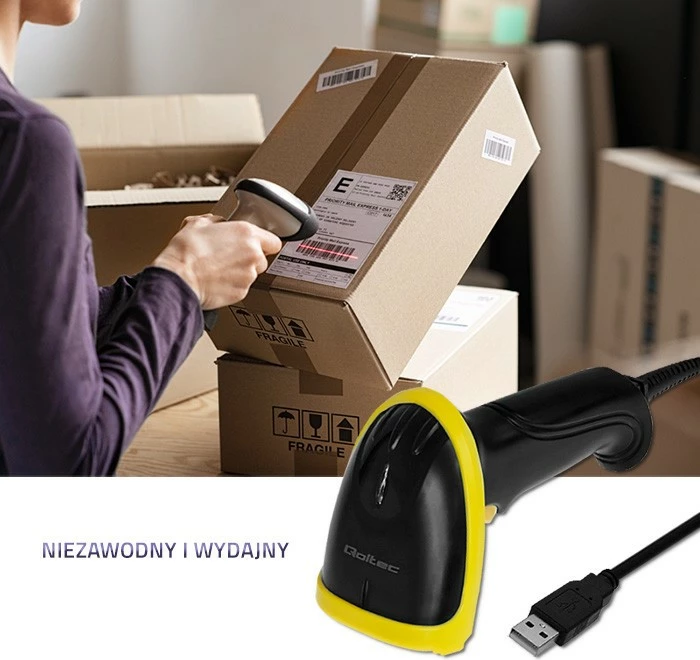 Lexues barkodesh Qoltec 50862, wireless 2.4GHz, i zi/verdhë