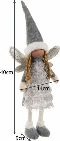 Figurinë dekoruese Krishtlindjesh zanë/engjëll Ruhhy 22343 40 cm, gri/bardhë/argjend