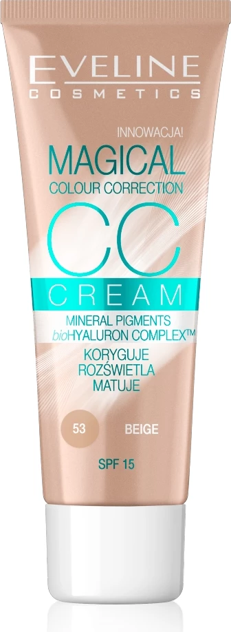 Fondatinë CC Cream Eveline Cosmetics Magical Colour Correction 53 Beige SPF15, 30ml