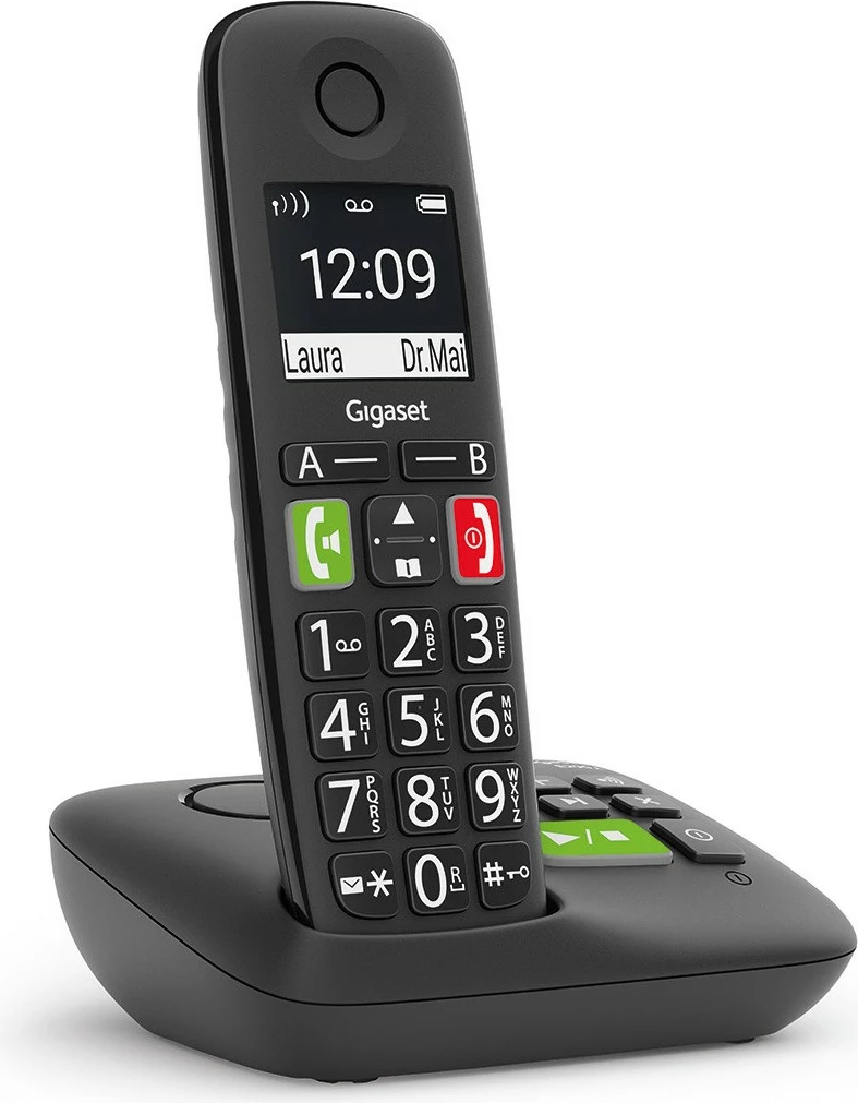 Telefon Gigaset E290A, Analog/DECT, Pa tela, Speakerphone, 150 kontakte, ID thirrës, Ngjyrë e zezë