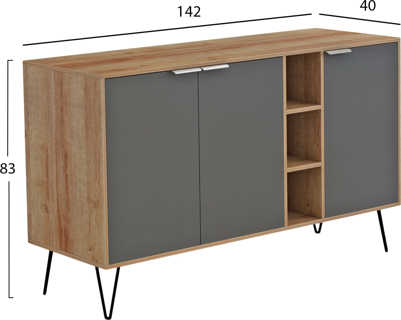 Bufe CABRON FH8874.11 melaminë, këmbë metalike të zeza, 142x40x83H cm