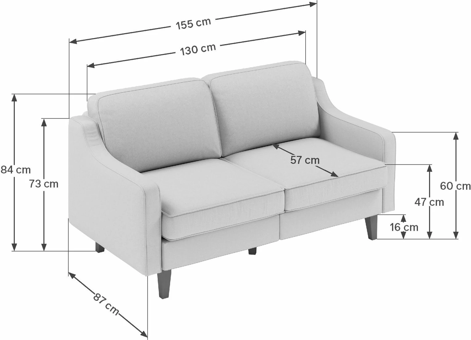 Divan dy ulës, ngjyrë gri nate, këmbë dru arre, Robin 2