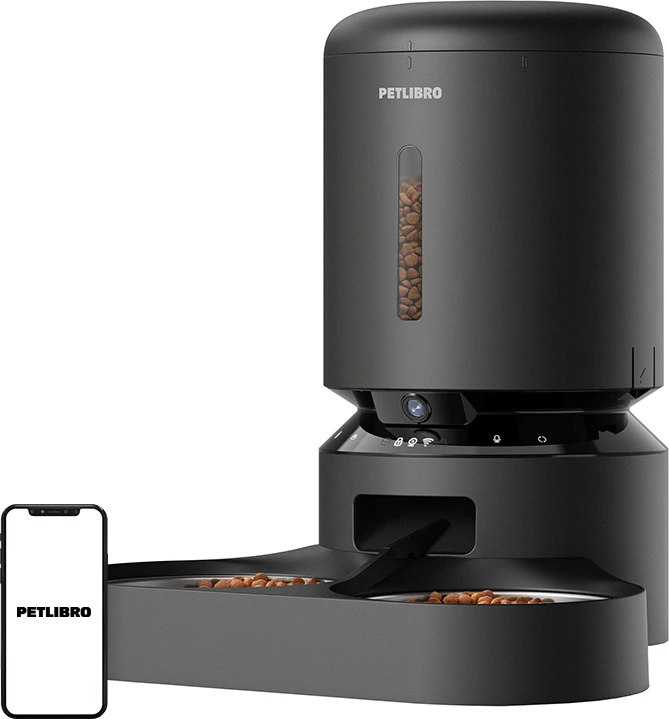 Shpërndarës ushqimi për kafshë Petlibro Granary me kamerë, 5L, dy tasa, e zezë