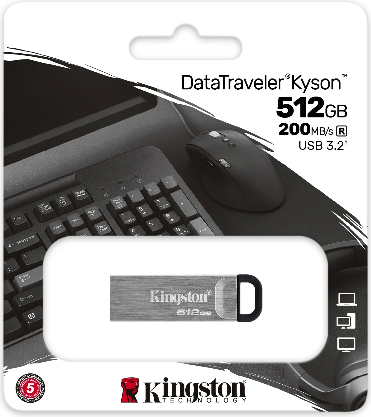 USB Kingston DataTraveler Kyson 512GB, USB Type-A, 3.2 Gen 1, Argjendtë