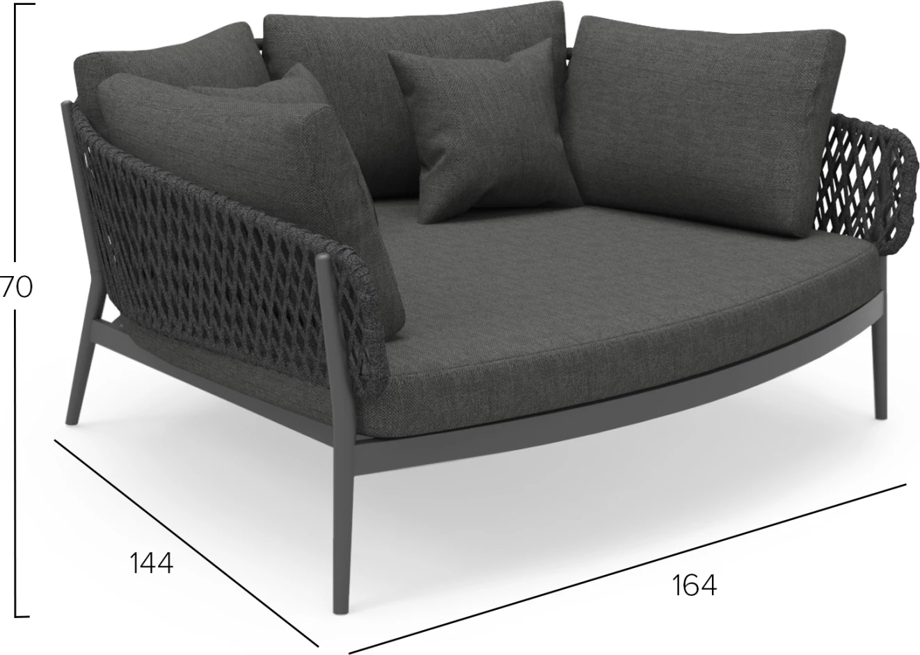 Daybed 2-vendësh CAMELLIA, alumin i zi, litar poliestër, jastëkë OLEFIN, 164x144x70cm