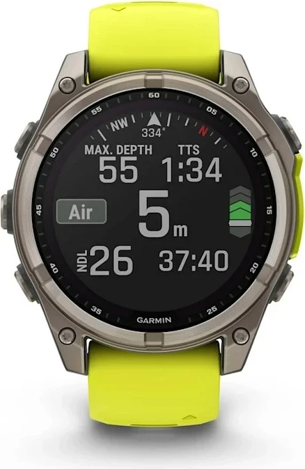 Smartwatch Garmin fenix 8, 47 mm, 32 GB, Titanium, rrip silikoni, e verdhë