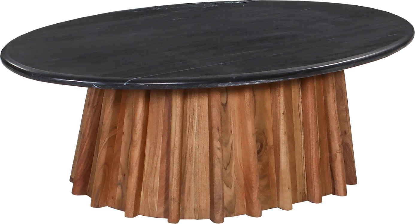 Tavolinë kafeje ovale DRAXX FH9934, dru akacie i fortë, sipërfaqe mermeri e zezë, 120x70x38 cm