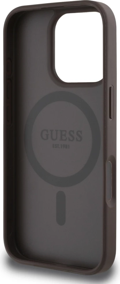 Mbështjellës Guess 4G Circle Classic Logo MagSafe për iPhone 16 Pro Max, Kafe