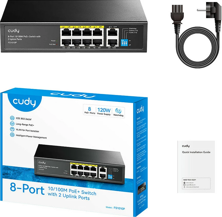 Switch Cudy FS1010P, Fast Ethernet, PoE