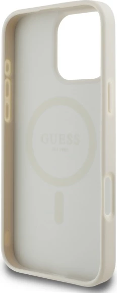 Mbështjellës Guess Grained Ring MagSafe për iPhone 16 Pro Max, Bezhe