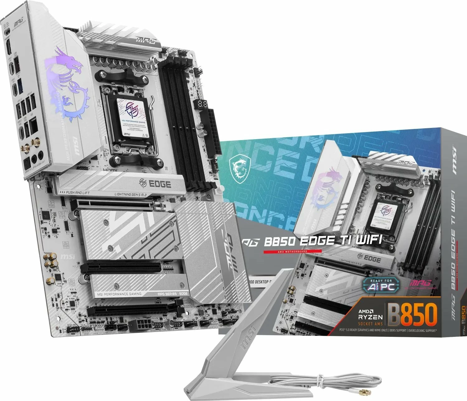 Pllakë amë MSI MPG B850 EDGE TI WIFI ATX, DDR5, Wi‑Fi 7, PCIe 5.0, bardhë-argjend