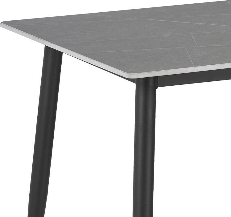 Tavolinë me karrige Gustas-Bella set prej 5 copash, gur i sinteruar, ngjyrë mermeri gri, metal i zi, 120x60x75cm