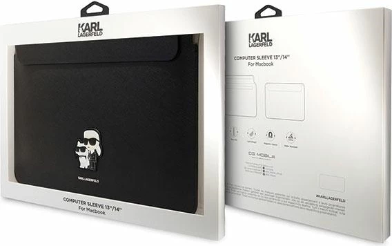 Mbështjellës Karl Lagerfeld Saffiano Karl&Choupette për laptop 14", eko lëkurë, e zezë