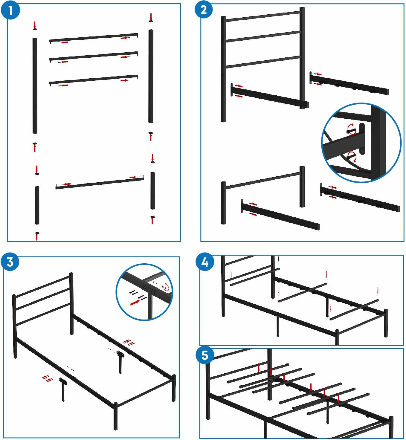 Kornizë krevati teke, ngjyrë e zezë, Skye Decor, 90x200