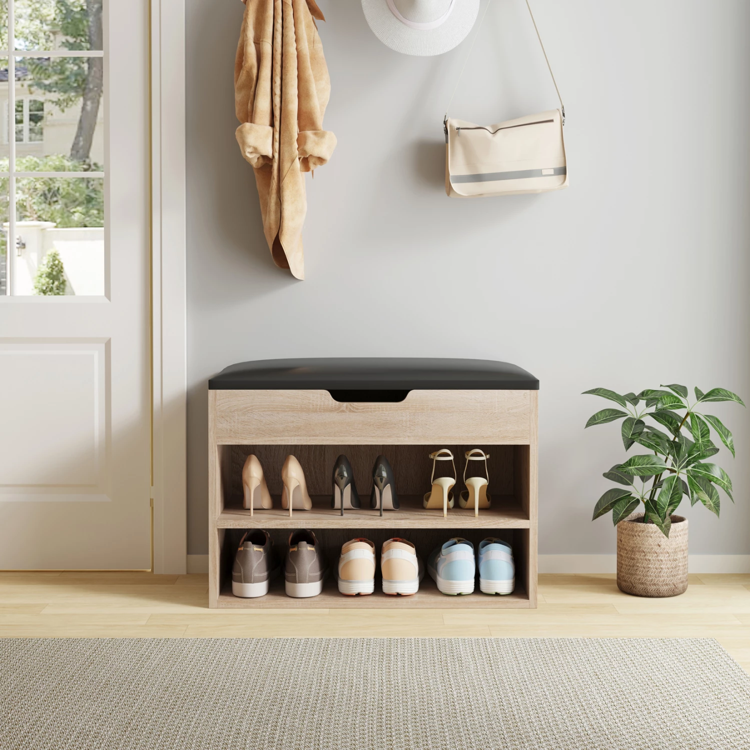 Raft këpucësh me vend për ulje ROMIR FH2477.01 melaminë ngjyrë sonama-kafe 60x30x44Hcm