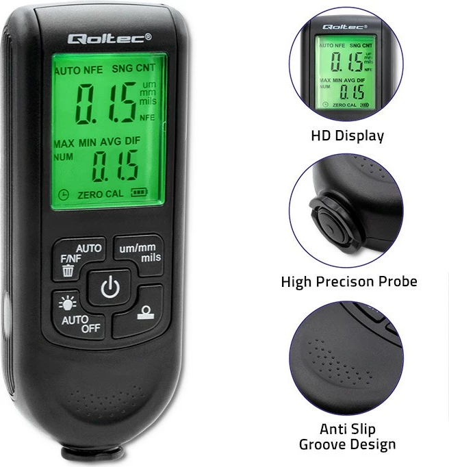 Matës trashësie boje Qoltec 50630 me ekran LCD, i zi