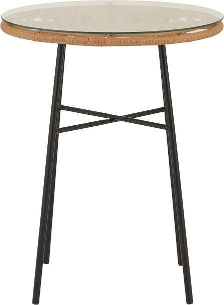 Tavolinë Gaus metalike, ngjyrë e zezë-pe natyrale-xham D60x74cm