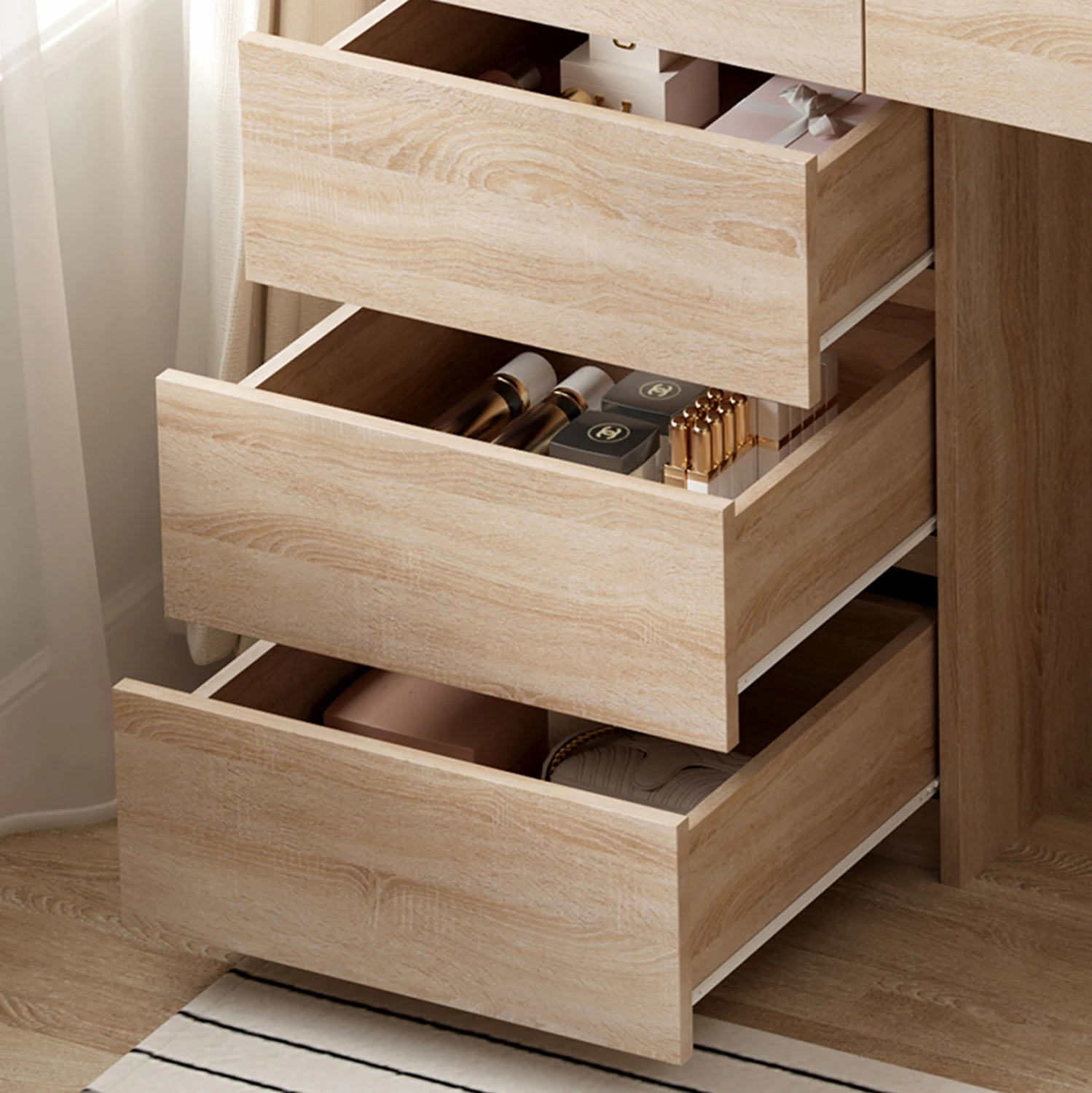 Tavolinë grimi me drita LED dhe sirtarë, BEYON FH2500.01, melaminë, ngjyrë sonama, 80x40x140H cm