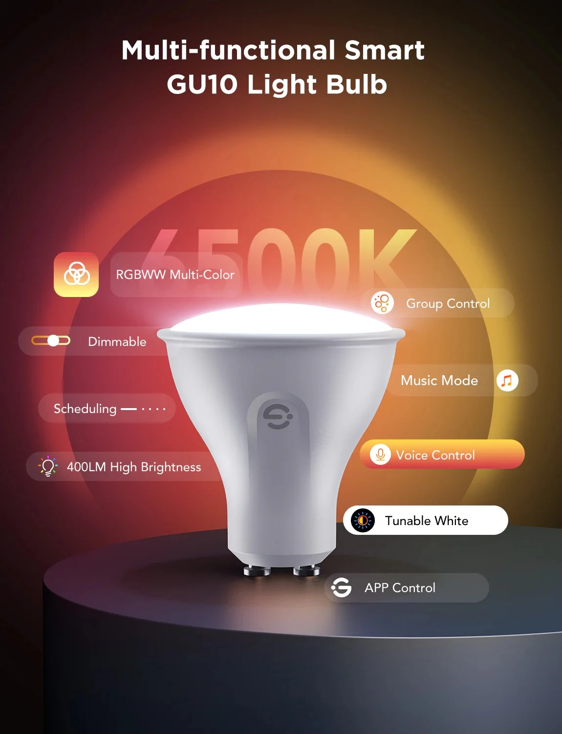 Llambë LED smart Govee B600D GU10 RGBWW 400 lm (2 copë)
