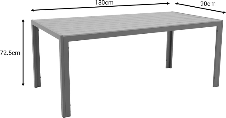 Tavolinë me karrige Nares-Norture set prej 5 alumini dhe dru i përpunuar ngjyrë natyrale 180x90x72.5cm