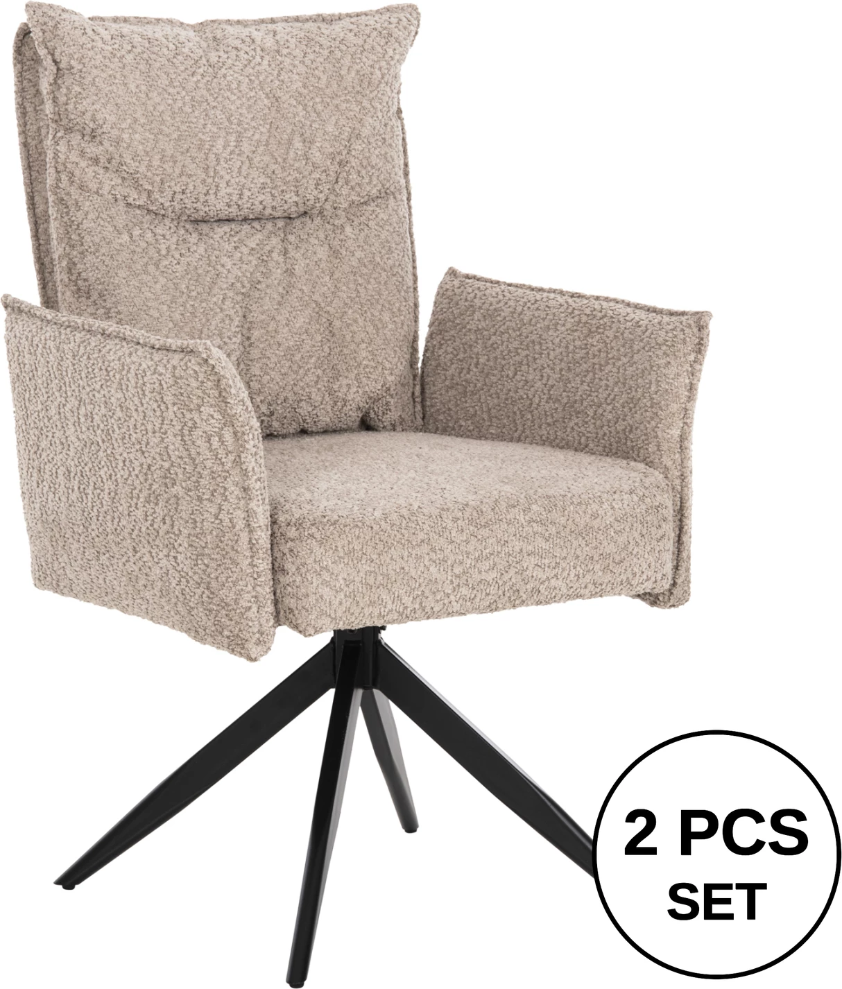 Karrige ngrënieje ZORIN FH9846.07, pëlhurë bezhë e errët, bazë metalike e zezë, 64x66x94.5 cm, set prej 2 copë