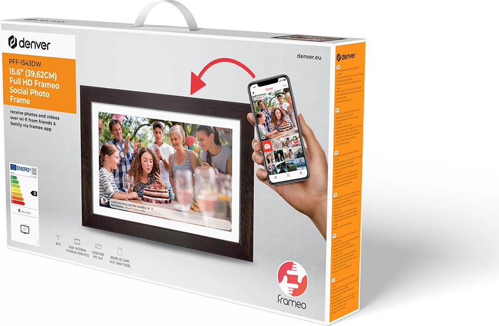 Kornizë digjitale Denver Frameo PFF-1543DW, 15.6", 16 GB, Full HD, Kafe