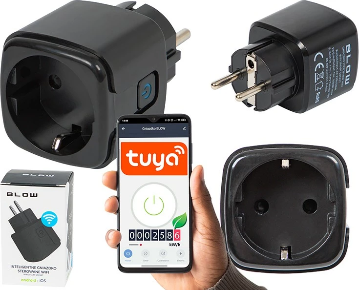Prizë inteligjente WiFi BLOW TUYA V3, 16A, 3600W, e zezë