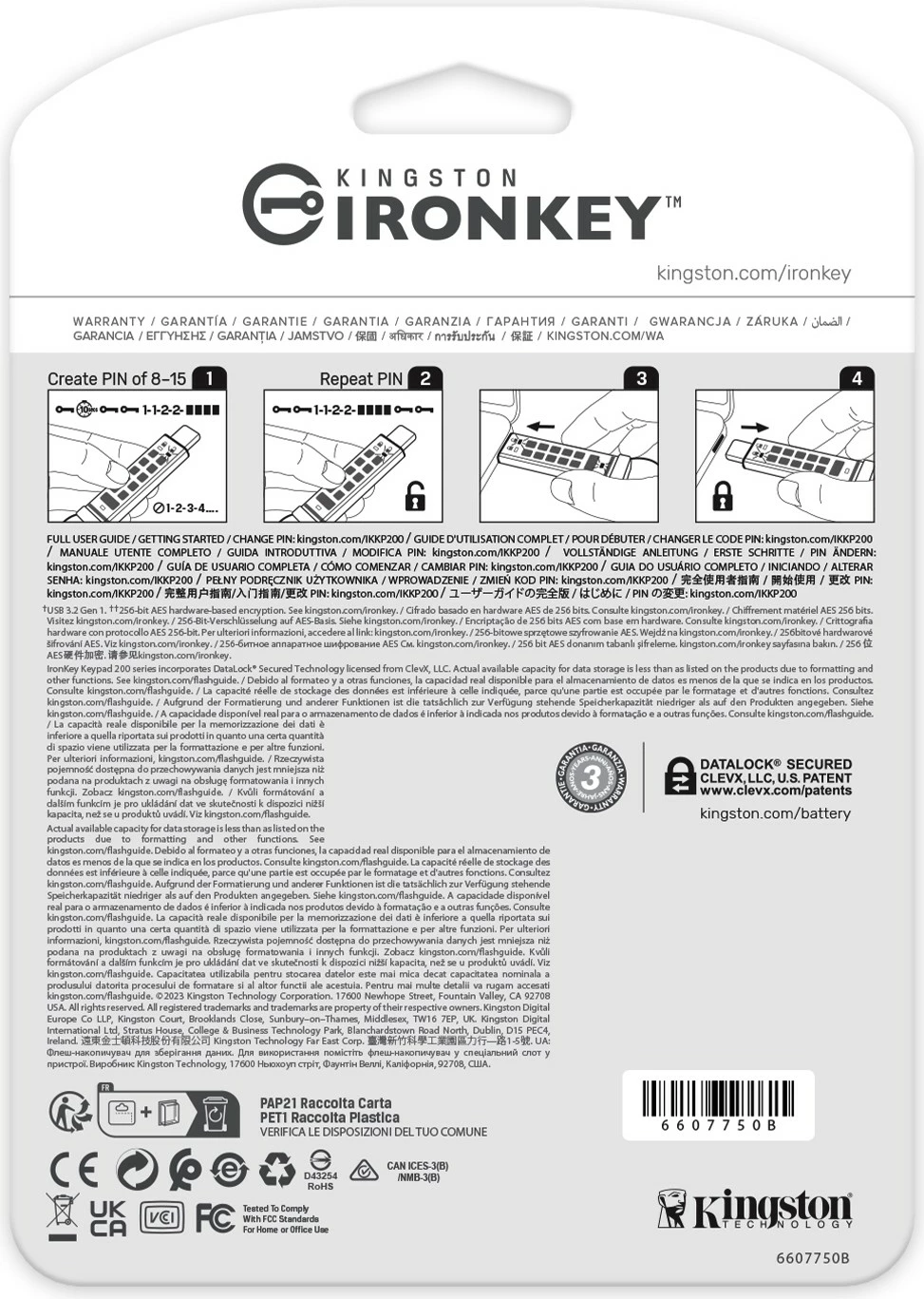 USB stick Kingston IronKey Keypad 200C 16GB USB-C blu