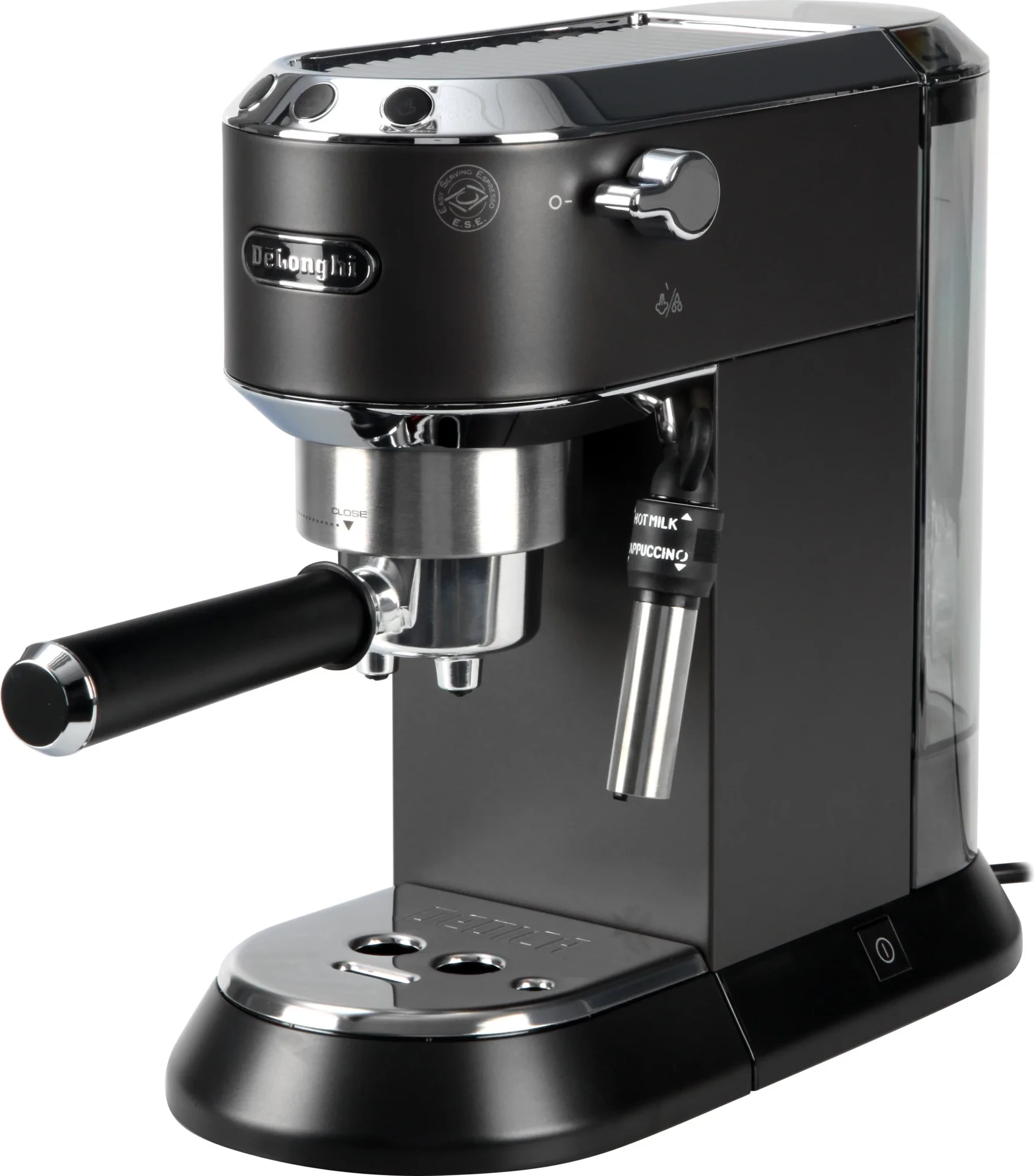 Aparat kafeje DeLonghi Dedica EC685.BK, 15 bar pompë espresso, 1300 W, sistem kapuçino, përkrahje kapsula ESE, metal, i zi