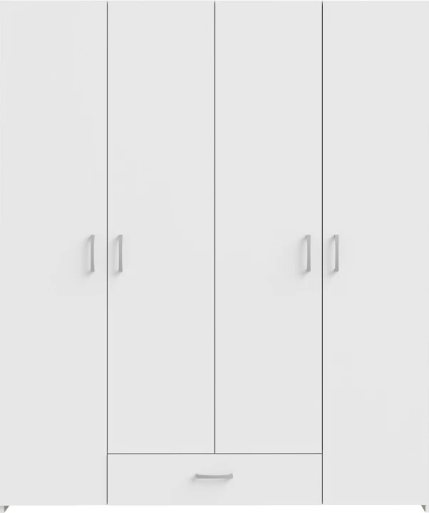 Dollap me katër dyer, Generiale,, melaminë, i bardhë, me 3 rafte gri, 159x54.5x190.5cm