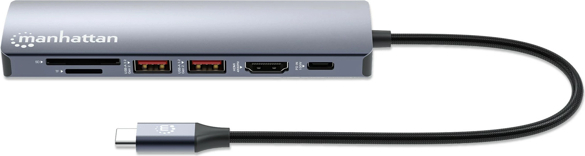 Docking station MANHATTAN 7-in-1, USB-C, 1x HDMI, 2x USB 10Gb/s, argjend