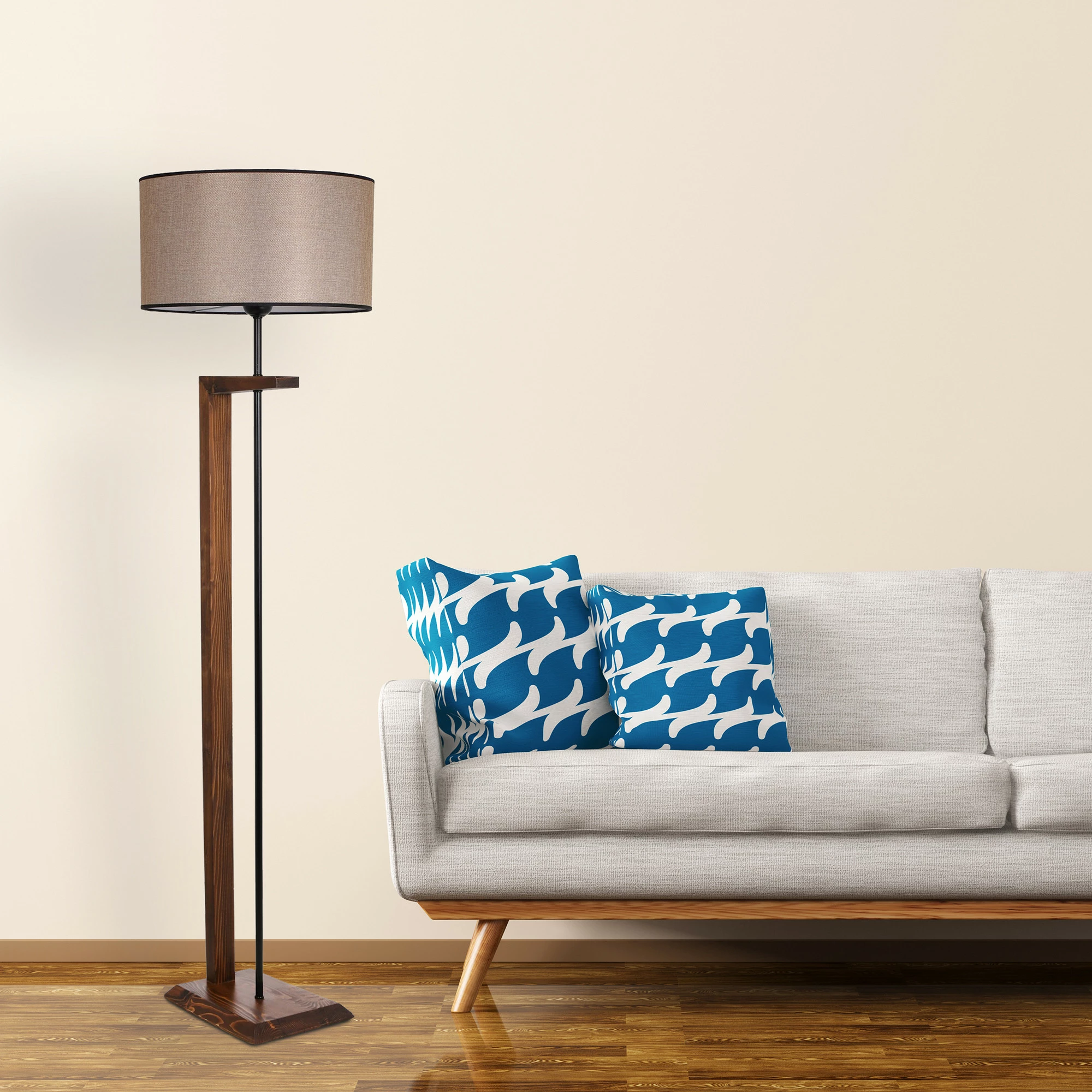 Llambë dyshemeje Opviq, dru arre, abazhuri cilindrik, Menekşe